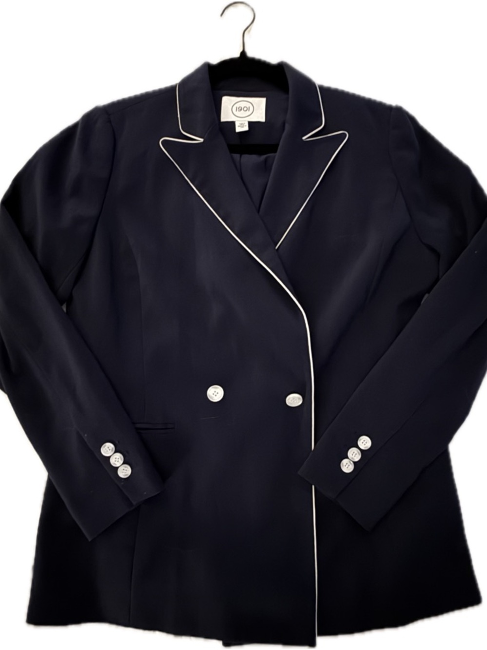 1901 Navy Blazer with White Piping and Silver Buttons
